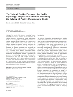 The Value of Positive Psychology for Health Psychology: Progress