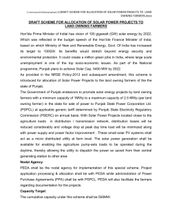 DRAFT SCHEME FOR ALLOCATION OF SOLAR POWER