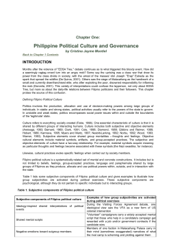 Chapter One: Philippine Political Culture and Governance
