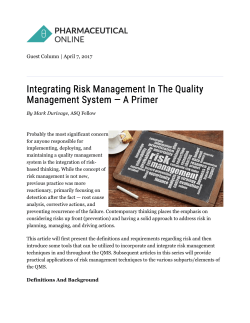 Integrating Risk Management In The Quality Management System &acirc;&bull;fl