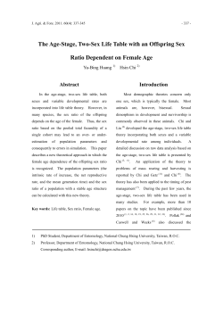 The Age-Stage, Two-Sex Life Table with an Offspring Sex Ratio