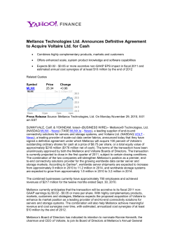 Mellanox Technologies Ltd. Announces Definitive Agreement to