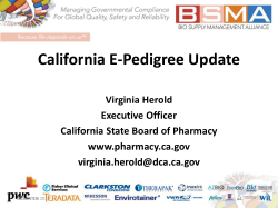 California E-Pedigree Update - Bio Supply Management Alliance