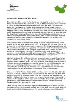 Rural to Urban Migration &ndash; A Mind Movie