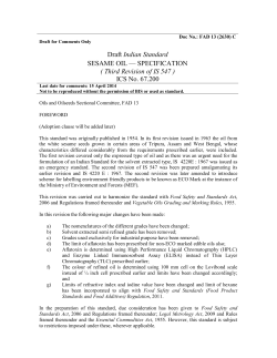 Draft Indian Standard SESAME OIL