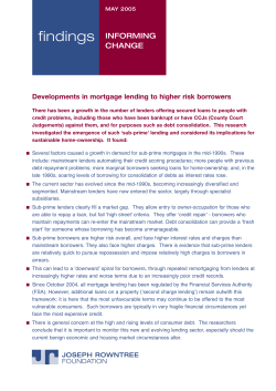 Developments in mortgage lending to higher risk borrowers (summary)
