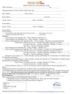 APPLICATION 2017- 2018 SCHOOL YEAR Child`s full name