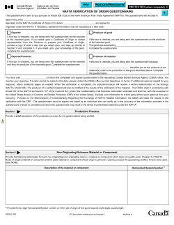 NAFTA VERIFICATION OF ORIGIN QUESTIONNAIRE