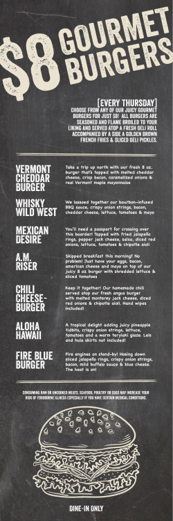 Check out our Gourmet Burger menu!