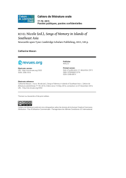 Revel Nicole (ed.), Songs of Memory in Islands of Southeast Asia