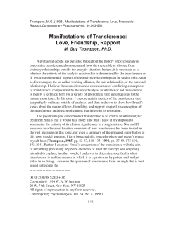 Manifestations of Transference: Love, Friendship, Rapport