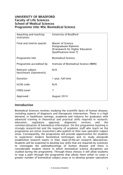 UNIVERSITY OF BRADFORD Faculty of Life Sciences School of