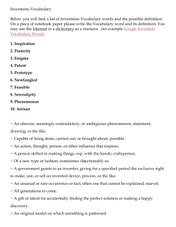 Inventions Vocabulary: Below you will find a list of Inventions