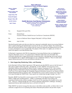 Access to Medicare Data to Support Maryland`s All