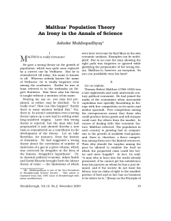 Malthus` Population Theory An Irony in the Annals of Science
