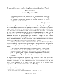 Between Athens and Jerusalem: King Lear and the Morality of Tragedy