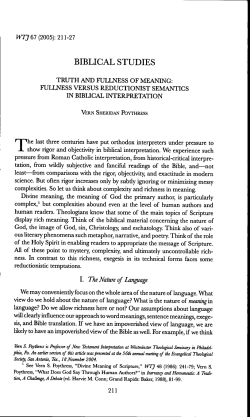 biblical studies - Westminster Theological Seminary