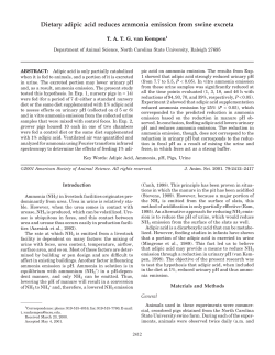 Dietary adipic acid reduces ammonia emission from swine excreta