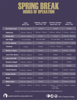 Spring Break Hours- 2017 - Western Carolina University Dining