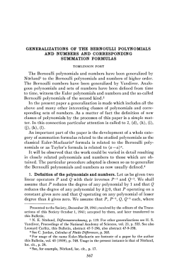 GENERALIZATIONS OF THE BERNOULLI