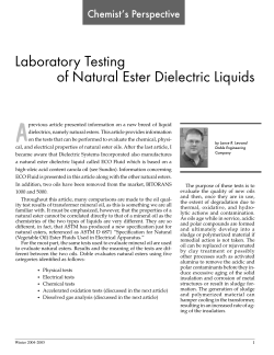 Laboratory Testing of Natural Ester Dielectric Liquids