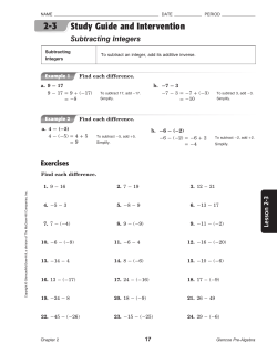 2-3 Study Guide and Intervention Subtracting Integers