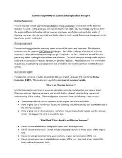 Summer Assignments for Students Entering Grades 6 through 8