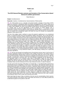 Public Law The 2010 General Election outcome and formation of the