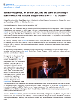 Senate endgames, an Ebola Czar, and are same sex marriage bans