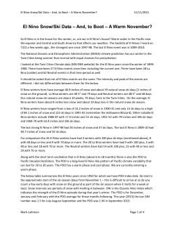 El Nino Snow/Ski Data &ndash; And, to Boot &ndash; A Warm
