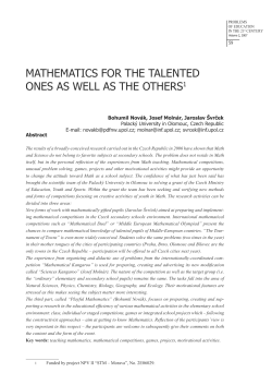 Mathematics for the Talented Ones as well as the
