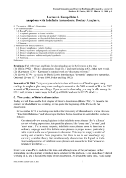 Lecture 6. Kamp-Heim I. Anaphora with Indefinite Antecedents