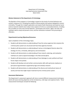 Department of Criminology Learning Outcomes Assessment Plan