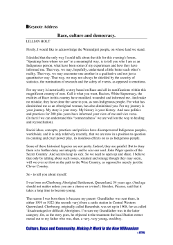 Keynote Address Race, culture and democracy.