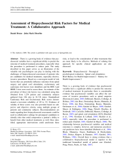 Assessment of Biopsychosocial Risk Factors for Medical Treatment