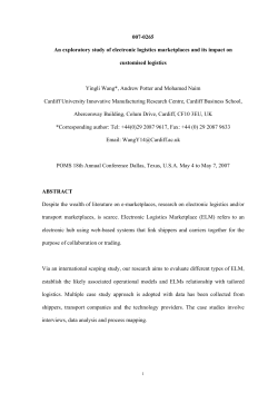 Electronic logistics marketplace (ELM) can be defined as an