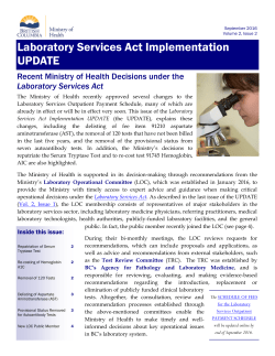 Laboratory Services Act Implementation UPDATE