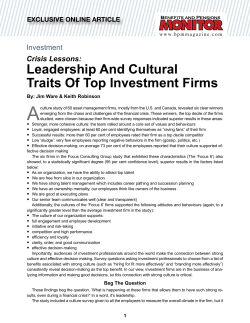 Leadership And Cultural Traits Of Top Investment Firms By: Jim