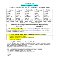 Breakfast 6-8 Menus subject to Change Students must choose a fruit