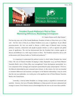 President Pranab Mukherjee`s Visit to China