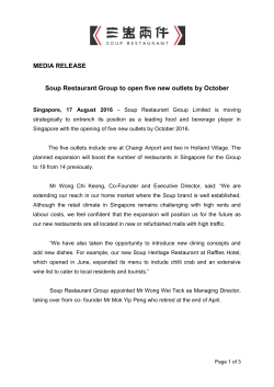 MEDIA RELEASE Soup Restaurant Group to open five new outlets