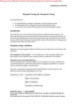 Marginal Costing and Absorption Costing Introduction Marginal