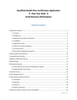 Qualified Health Plan Certification Application Plan Year 2018 Small