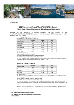 Frieda River Mineral Resource and Reserve