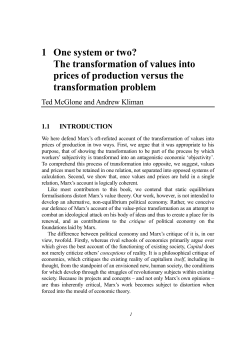 One system or two? The transformation of values into prices of