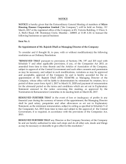 NOTICE NOTICE is hereby given that the Extraordinary General