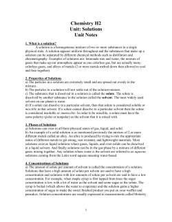 Solutions Unit Notes