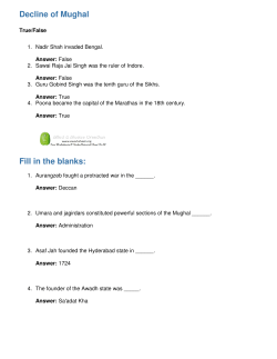 Decline of Mughal Fill in the blanks - E