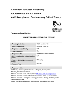 MA Modern European Philosophy MA Aesthetics and Art Theory MA