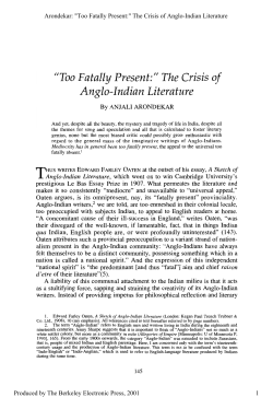 "Too Fatally Present:" The Crisis of Anglo